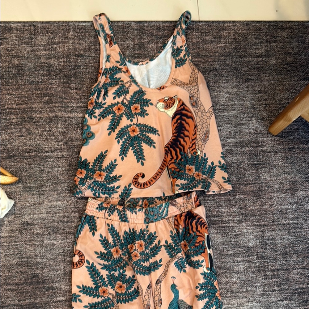 Floral Tiger Print Tank Top and Shorts Set